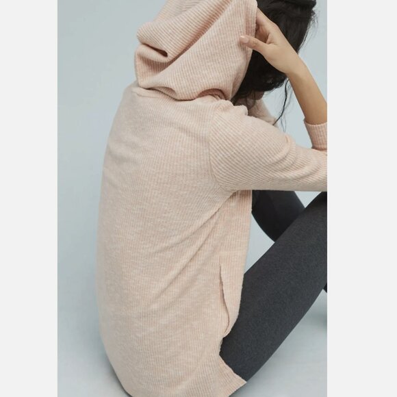 Anthropologie Postmark Black Ribbed Rosalie Hoodie Pullover Top - Picture 6 of 6